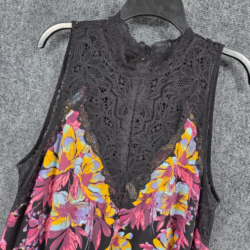 Free People Marsha Floral Lace Mini Slip Dress Black Rayon Boho Fairy Ethereal - Picture 8 of 14